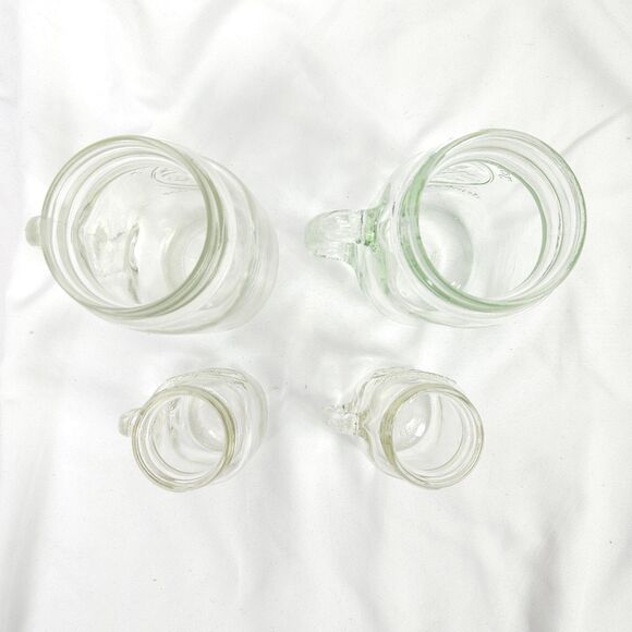 VTG Set of 4 Golden Harvest Mason Drinking Jar with Handles Green & Clear Glass - Picture 3 of 12